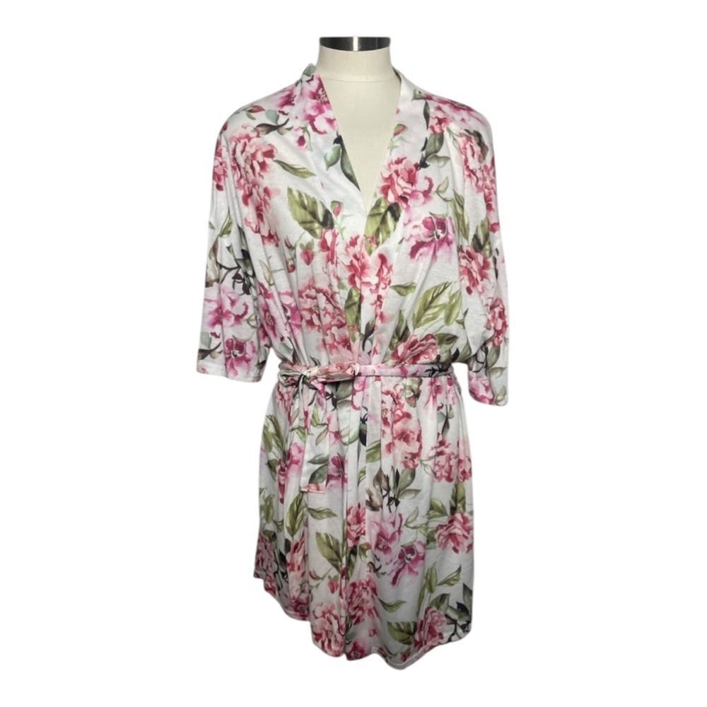 Floral Cotton Kimono Top Pink Rose Print Lightweight Boho Lounge